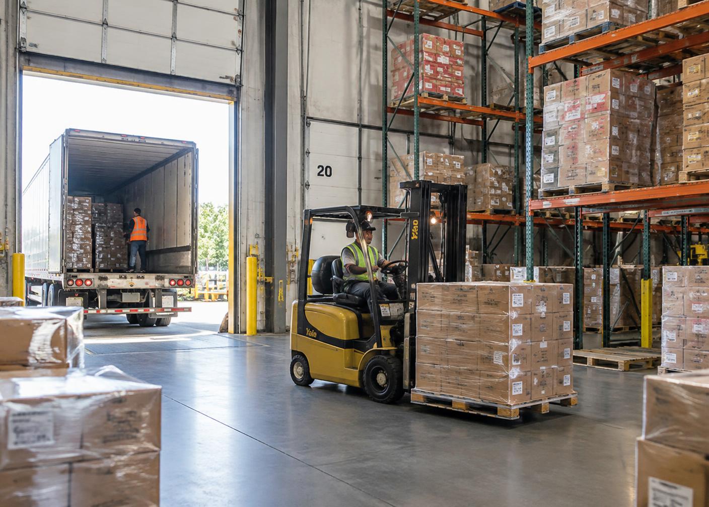 Trailers at warehouse loading docks
